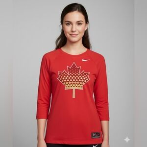 The Nike Tee 1914 Women's Red Canadian Print Long Sleeve Graphic Tee Size Small